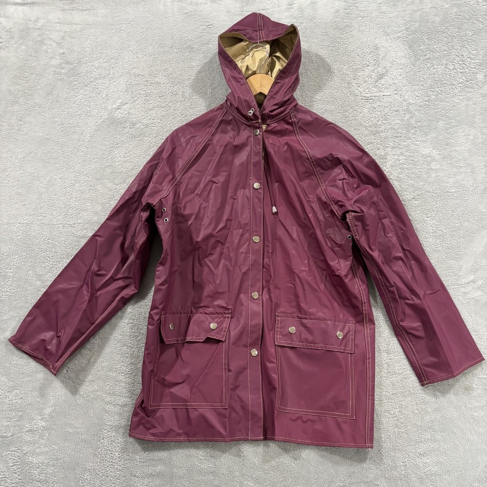 VTG Haband Reversible PVC Nylon Jacket Womans Medium Snap Stranger Things Hooded